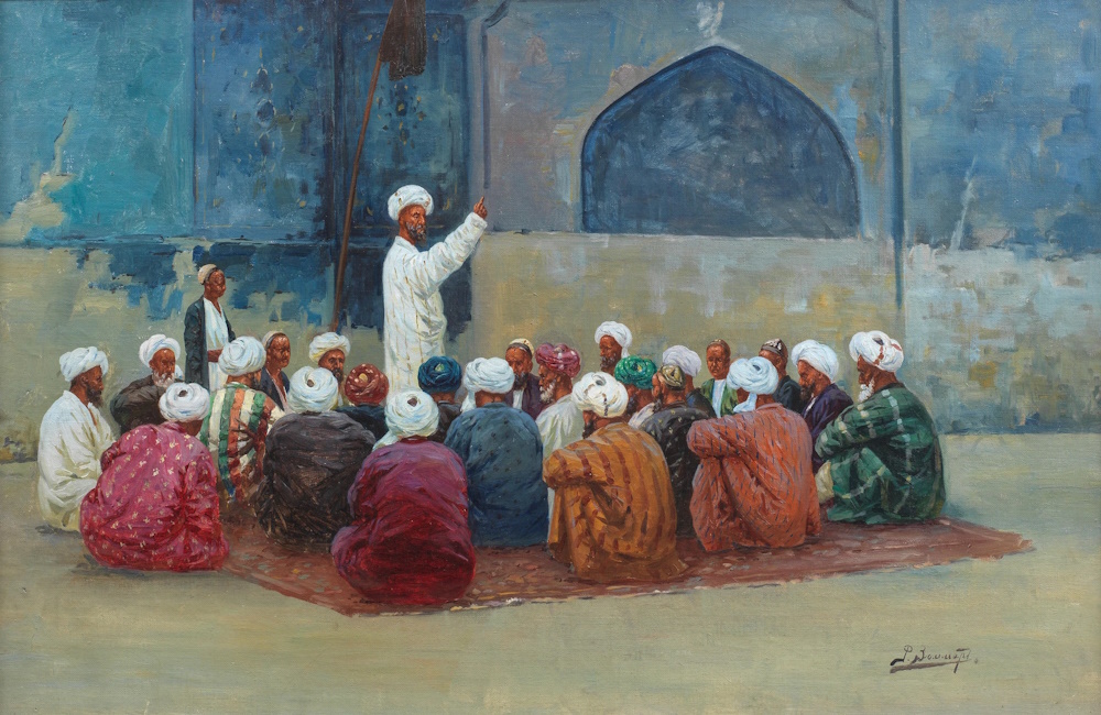 Muslims sitting down around the teacher