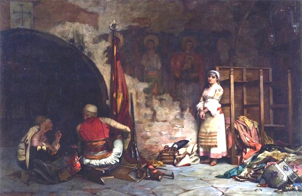 Turkish soldiers, woman captive and plunder in an orthodox church