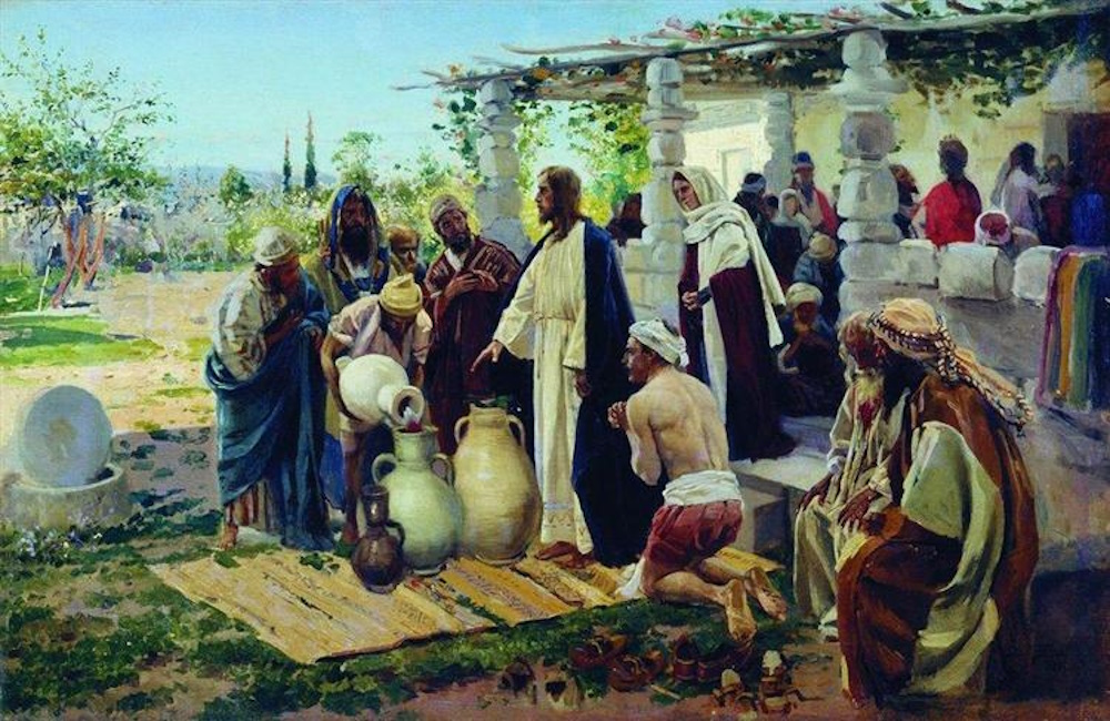 Jesus, people, jars of water at the wedding