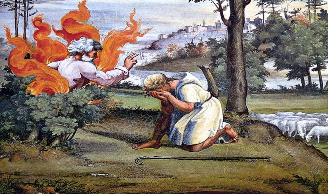 Moses and God in a burning bush