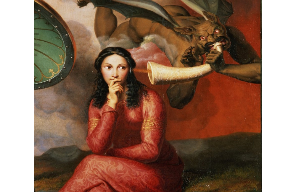 Andre Jacques Victor Orsel - Good and Evil the Devil Tempting a Young Woman - 1832